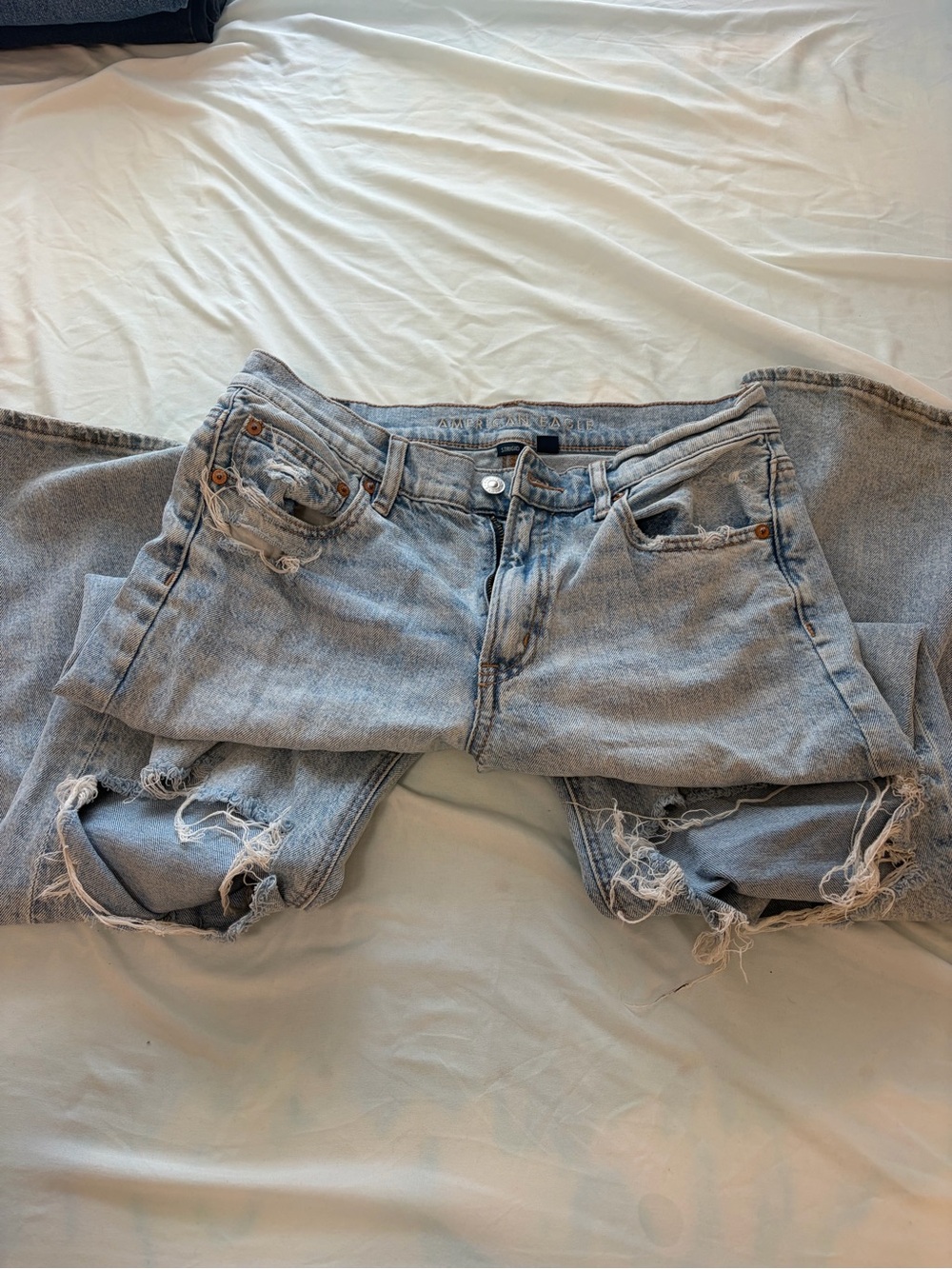 American Eagle Outfitters Faded Light Blue Ripped Boyfriend Jeans